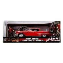 Jada Toys A Nightmare On Elm Street - 1958 Cadillac With Freddy Krueger Action Figure Hollywood Rides 1:24 Scale Die Cast Vehicle