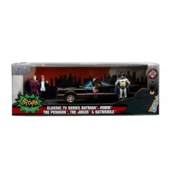 Jada Toys Batman 1966 - Batmobile With Batman, Robin, Penguin And Joker Figures Hollywood Rides 1:24 Scale Die Cast Vehicle